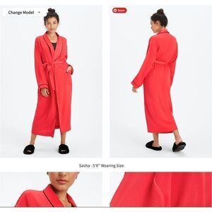 NWOT Fabletics Ecosatin Full Length Red Satin Robe